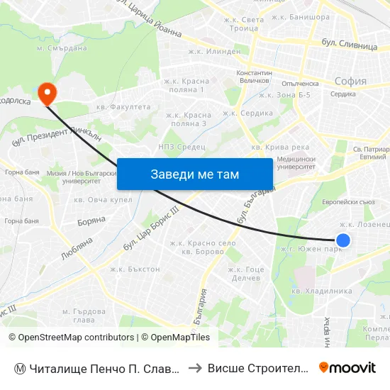 Ⓜ️ Читалище Пенчо П. Славейков 1921 / Pencho P. Slaveykov Library 1921 (0922) to Висше Строително Училище ""Любен Каравелов"" map