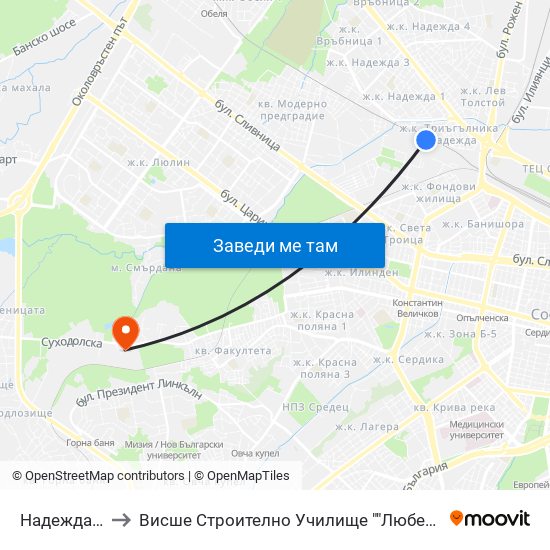 Надежда - Сп. to Висше Строително Училище ""Любен Каравелов"" map