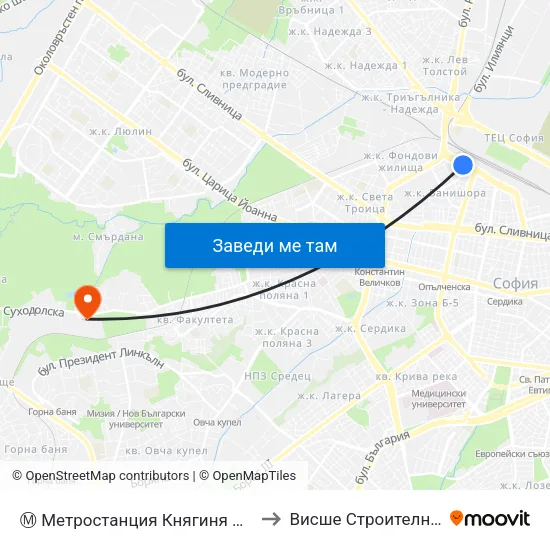 Ⓜ️ Метростанция Княгиня Мария Луиза / Kn. Maria Luisa Metro Station (6430) to Висше Строително Училище ""Любен Каравелов"" map