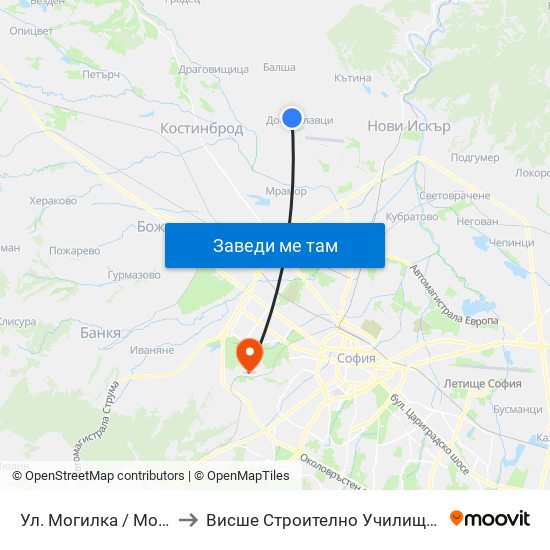 Ул. Могилка / Mogilka St. (2611) to Висше Строително Училище ""Любен Каравелов"" map