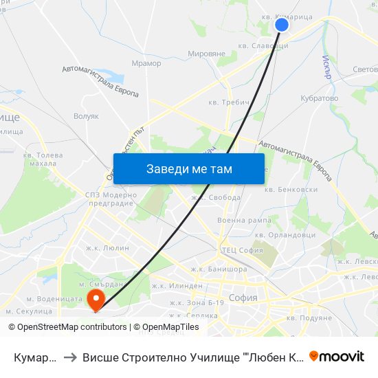 Кумарица to Висше Строително Училище ""Любен Каравелов"" map