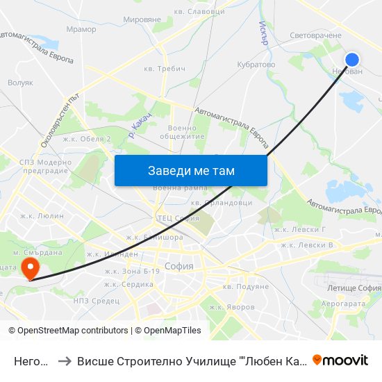 Негован to Висше Строително Училище ""Любен Каравелов"" map