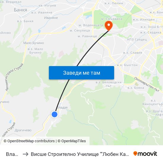 Владая to Висше Строително Училище ""Любен Каравелов"" map