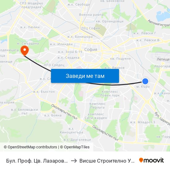 Бул. Проф. Цв. Лазаров / Prof. Tsv. Lazarov Blvd. (0370) to Висше Строително Училище ""Любен Каравелов"" map