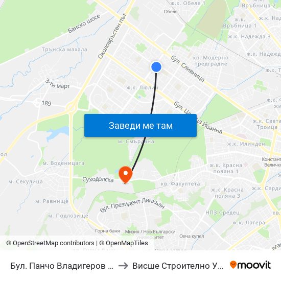 Бул. Панчо Владигеров / Pancho Vladigerov Blvd. (0406) to Висше Строително Училище ""Любен Каравелов"" map