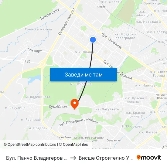 Бул. Панчо Владигеров / Pancho Vladigerov Blvd. (0406) to Висше Строително Училище ""Любен Каравелов"" map