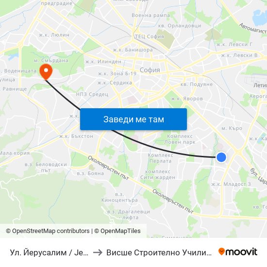 Ул. Йерусалим / Jerusalem St. (0447) to Висше Строително Училище ""Любен Каравелов"" map