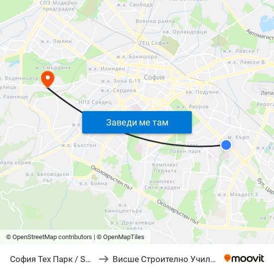 София Тех Парк / Sofia Tech Park (0579) to Висше Строително Училище ""Любен Каравелов"" map