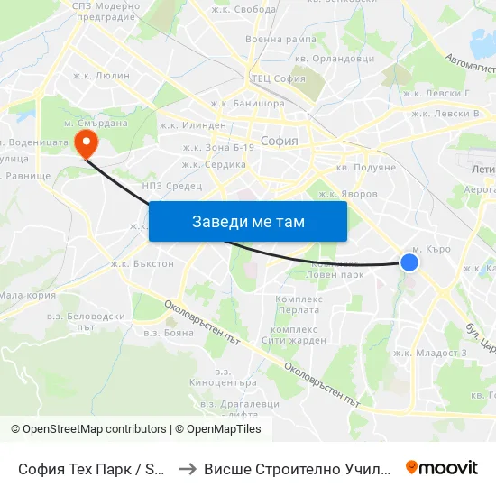 София Тех Парк / Sofia Tech Park (0576) to Висше Строително Училище ""Любен Каравелов"" map