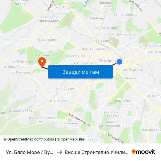 Ул. Бяло Море / Byalo More St. (1858) to Висше Строително Училище ""Любен Каравелов"" map