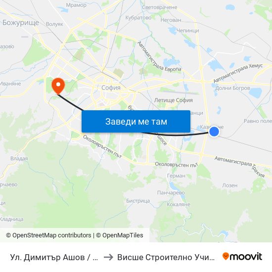 Ул. Димитър Ашов / Dimitar Ashov St. (2757) to Висше Строително Училище ""Любен Каравелов"" map