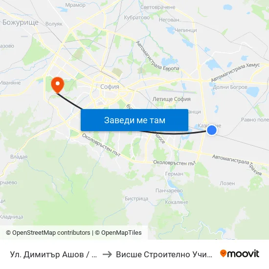 Ул. Димитър Ашов / Dimitar Ashov St. (2757) to Висше Строително Училище ""Любен Каравелов"" map