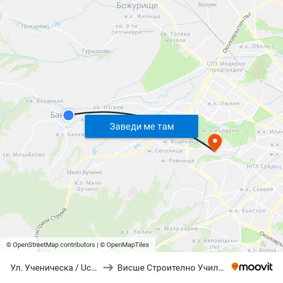 Ул. Ученическа / Uchenicheska St. (6347) to Висше Строително Училище ""Любен Каравелов"" map