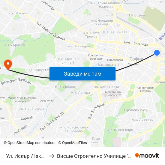 Ул. Искър / Iskar St. (1965) to Висше Строително Училище ""Любен Каравелов"" map