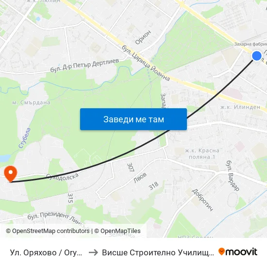 Ул. Оряхово / Oryahovo St. (2096) to Висше Строително Училище ""Любен Каравелов"" map