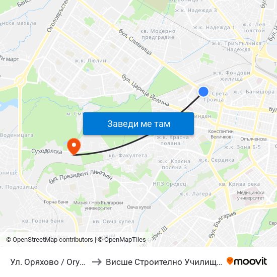 Ул. Оряхово / Oryahovo St. (2097) to Висше Строително Училище ""Любен Каравелов"" map
