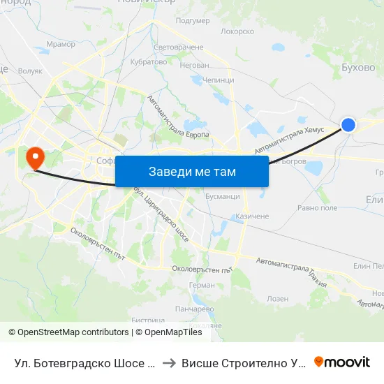 Ул. Ботевградско Шосе / Botevgradsko Shosse St. (2817) to Висше Строително Училище ""Любен Каравелов"" map