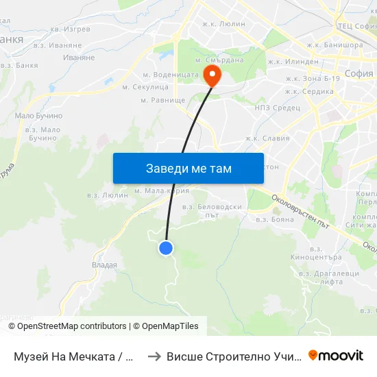 Музей На Мечката / Museum Of the Bear (6064) to Висше Строително Училище ""Любен Каравелов"" map