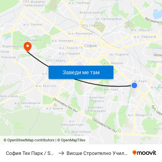 София Тех Парк / Sofia Tech Park (2795) to Висше Строително Училище ""Любен Каравелов"" map