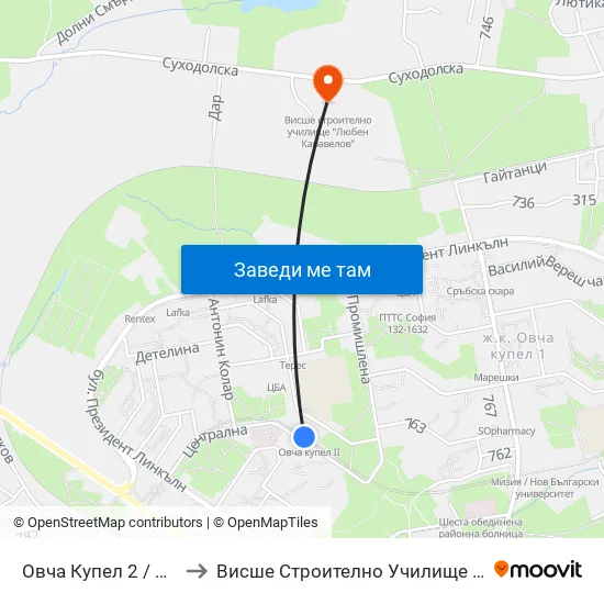 Овча Купел 2 / Ovcha Kupel 2 to Висше Строително Училище ""Любен Каравелов"" map