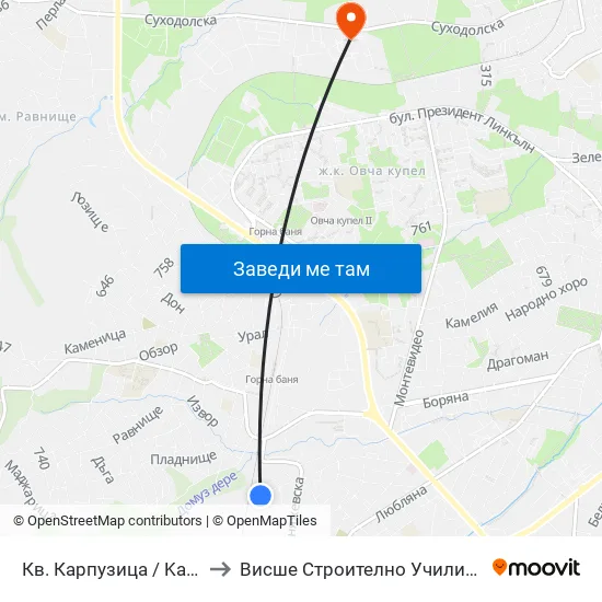 Кв. Карпузица / Karpuzitsa Qr. (6644) to Висше Строително Училище ""Любен Каравелов"" map