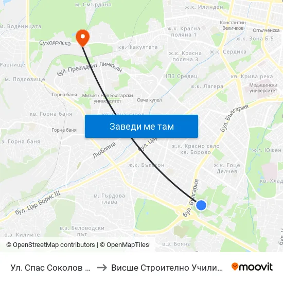 Ул. Спас Соколов / Spas Sokolov St. to Висше Строително Училище ""Любен Каравелов"" map