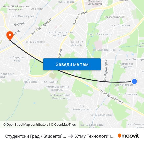 Студентски Град / Students' Town (2382) to Хтму Технологичен Колеж map