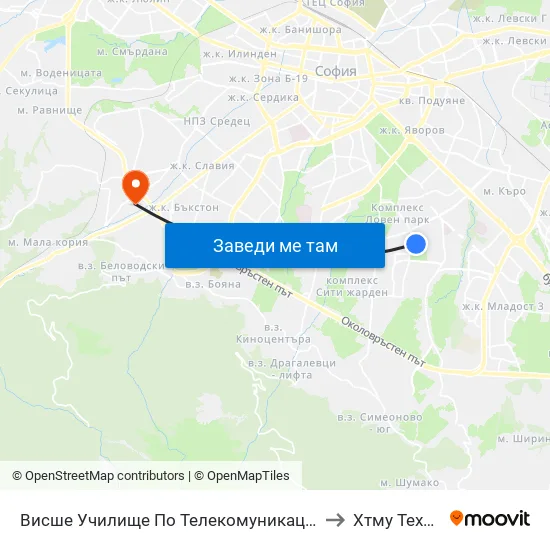 Висше Училище По Телекомуникации / University Of Telecommunications And Post (1397) to Хтму Технологичен Колеж map