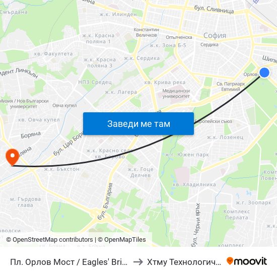 Пл. Орлов Мост / Eagles' Bridge Sq. (1288) to Хтму Технологичен Колеж map