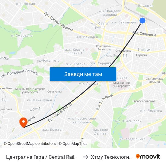 Централна Гара / Central Railway Station (1327) to Хтму Технологичен Колеж map