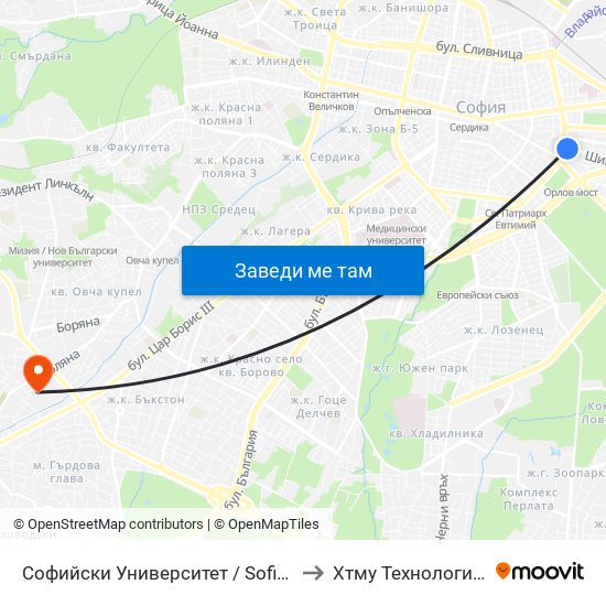 Софийски Университет / Sofia University (1697) to Хтму Технологичен Колеж map