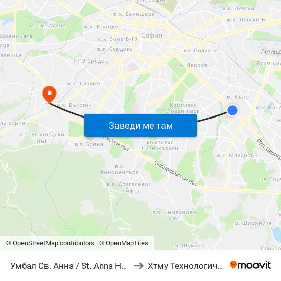 Умбал Св. Анна / St. Anna Hospital (1194) to Хтму Технологичен Колеж map