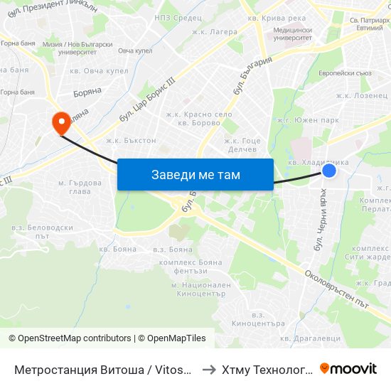 Метростанция Витоша / Vitosha Metro Station (0909) to Хтму Технологичен Колеж map