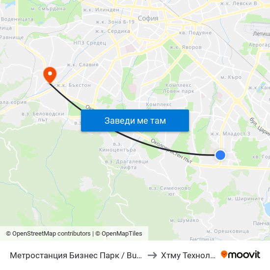 Метростанция Бизнес Парк / Business Park Metro Station (2490) to Хтму Технологичен Колеж map