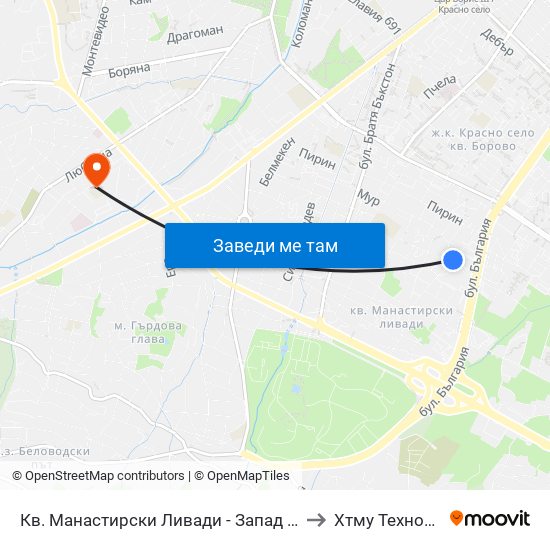 Кв. Манастирски Ливади - Запад / Manastirski Livadi - West Qr. (0582) to Хтму Технологичен Колеж map