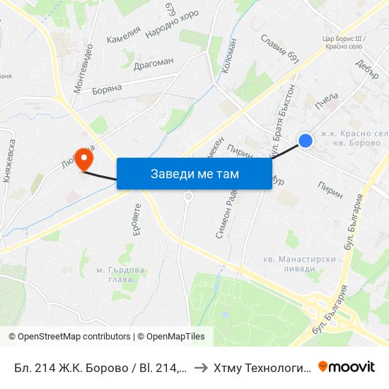 Бл. 214 Ж.К. Борово / Bl. 214, Borovo Qr. (0164) to Хтму Технологичен Колеж map