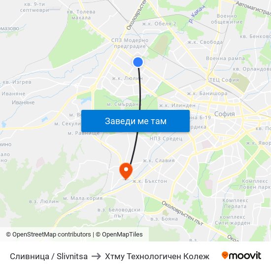 Сливница / Slivnitsa to Хтму Технологичен Колеж map