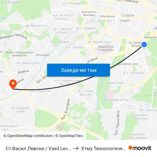 Ст.Васил Левски / Vasil Levski Stadium to Хтму Технологичен Колеж map