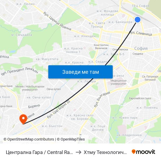 Централна Гара / Central Railway Station to Хтму Технологичен Колеж map