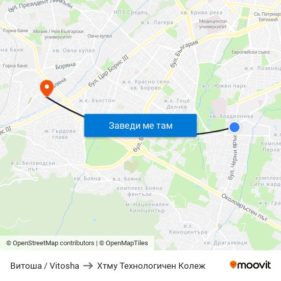 Витоша / Vitosha to Хтму Технологичен Колеж map