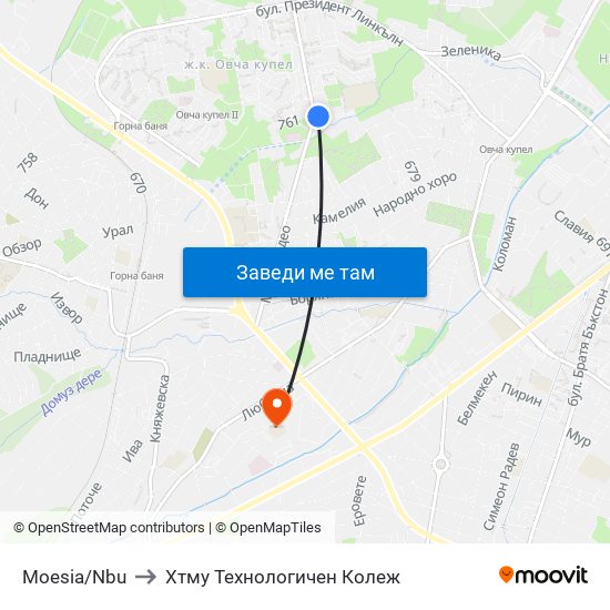 Moesia/Nbu to Хтму Технологичен Колеж map