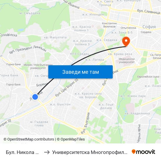 Бул. Никола Петков / Nikola Petkov Blvd. (0350) to Университетска Многопрофилна Болница За Активно Лечение И Спешна Медицина ""Н. И. Пирогов"" map