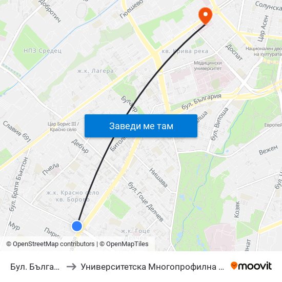 Бул. България / Bulgaria Blvd. (6564) to Университетска Многопрофилна Болница За Активно Лечение И Спешна Медицина ""Н. И. Пирогов"" map