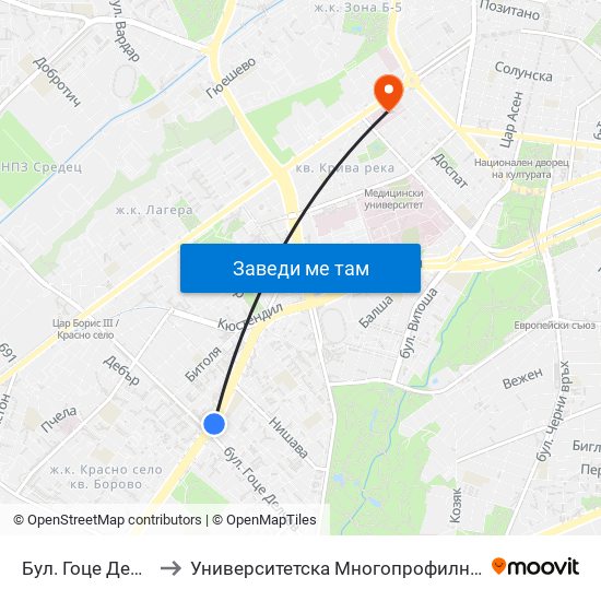Бул. Гоце Делчев / Gotse Delchev Blvd. (0313) to Университетска Многопрофилна Болница За Активно Лечение И Спешна Медицина ""Н. И. Пирогов"" map