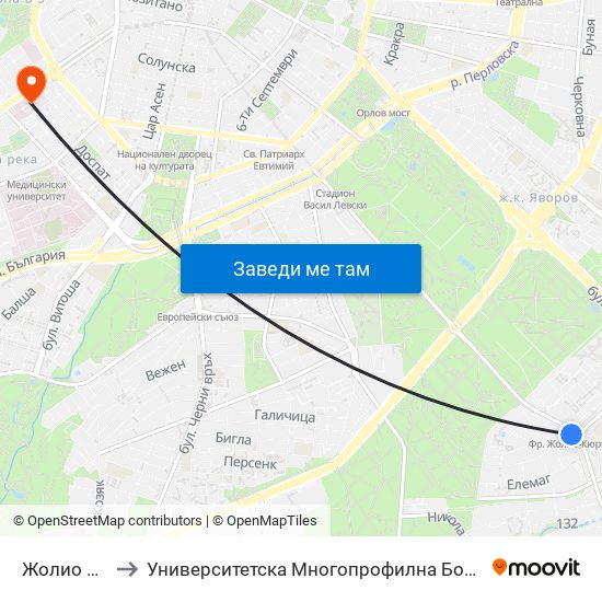 Жолио Кюри / Joliot-Curie to Университетска Многопрофилна Болница За Активно Лечение И Спешна Медицина ""Н. И. Пирогов"" map