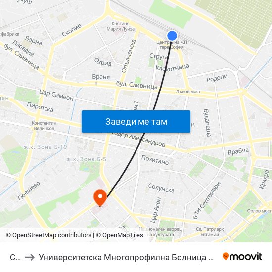 София to Университетска Многопрофилна Болница За Активно Лечение И Спешна Медицина ""Н. И. Пирогов"" map