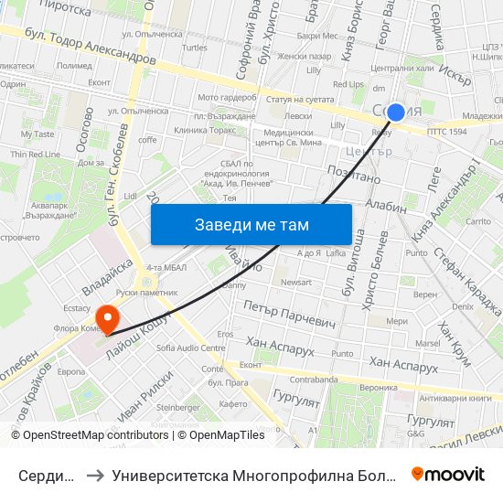 Сердика II / Serdika II to Университетска Многопрофилна Болница За Активно Лечение И Спешна Медицина ""Н. И. Пирогов"" map
