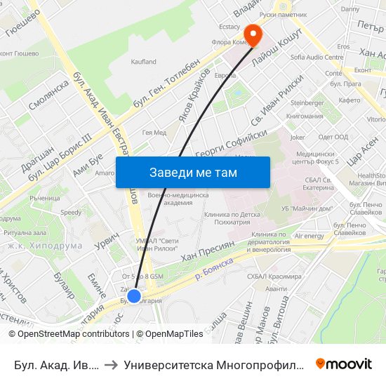 Бул. Акад. Ив. Гешов / Ivan Geshov Blvd. (0275) to Университетска Многопрофилна Болница За Активно Лечение И Спешна Медицина ""Н. И. Пирогов"" map