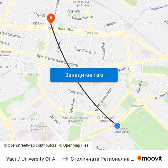 Уасг / University Of Architecture (0386) to Столичната Регионална Здравна Инспекция map