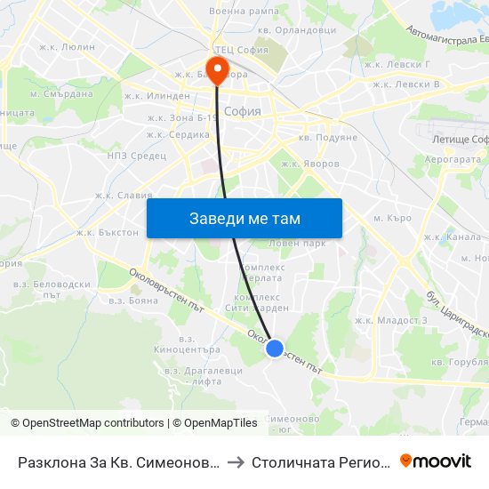 Разклона За Кв. Симеоново / Fork Road To Simeonovo Qr. (1459) to Столичната Регионална Здравна Инспекция map